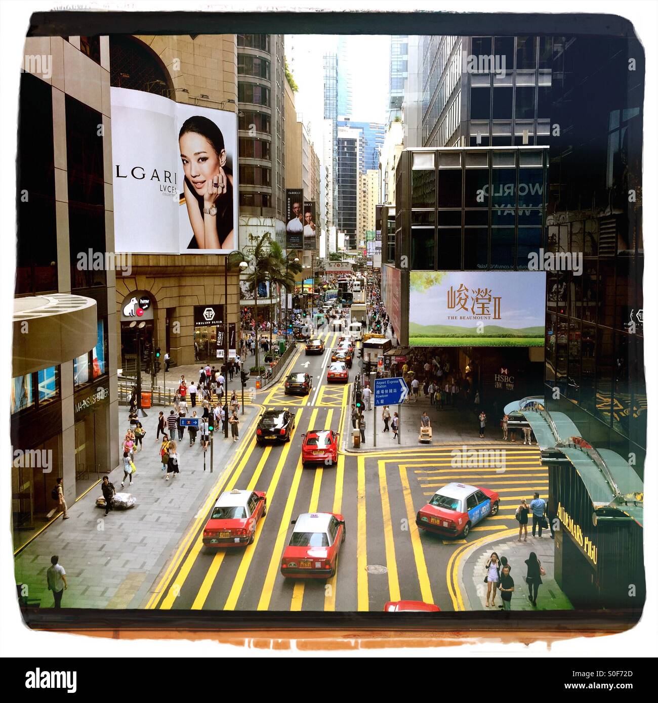 Busy street scene in Central district in Hong Kong - Smartphone Captured Stock Image
