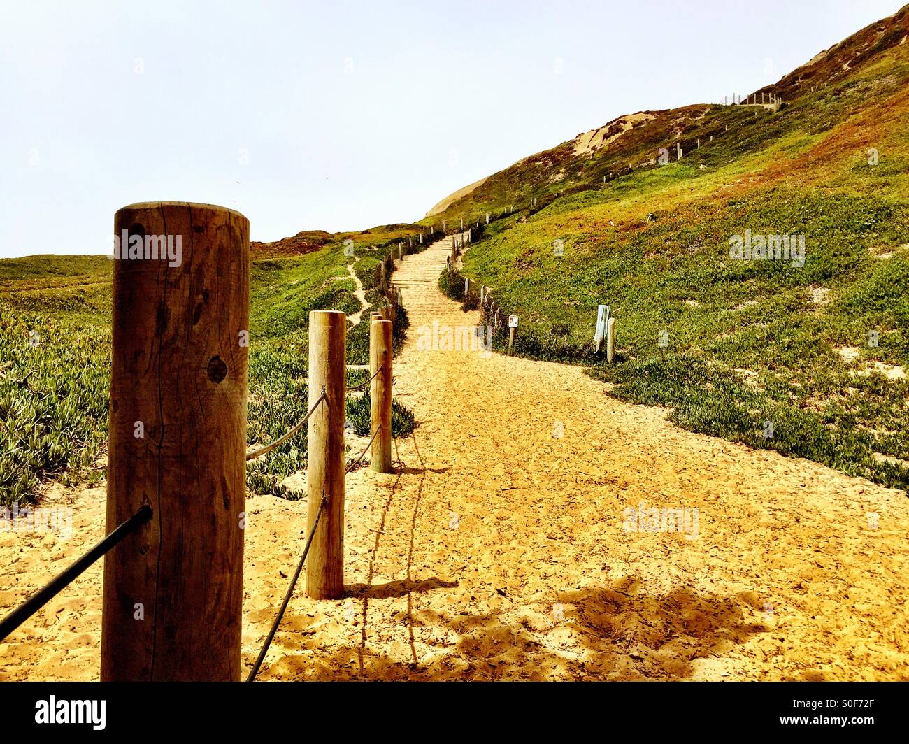 Long winding sandy path from beaches to cliffs of Fort Funston, San Francisco, CA, USA. Stock Photo