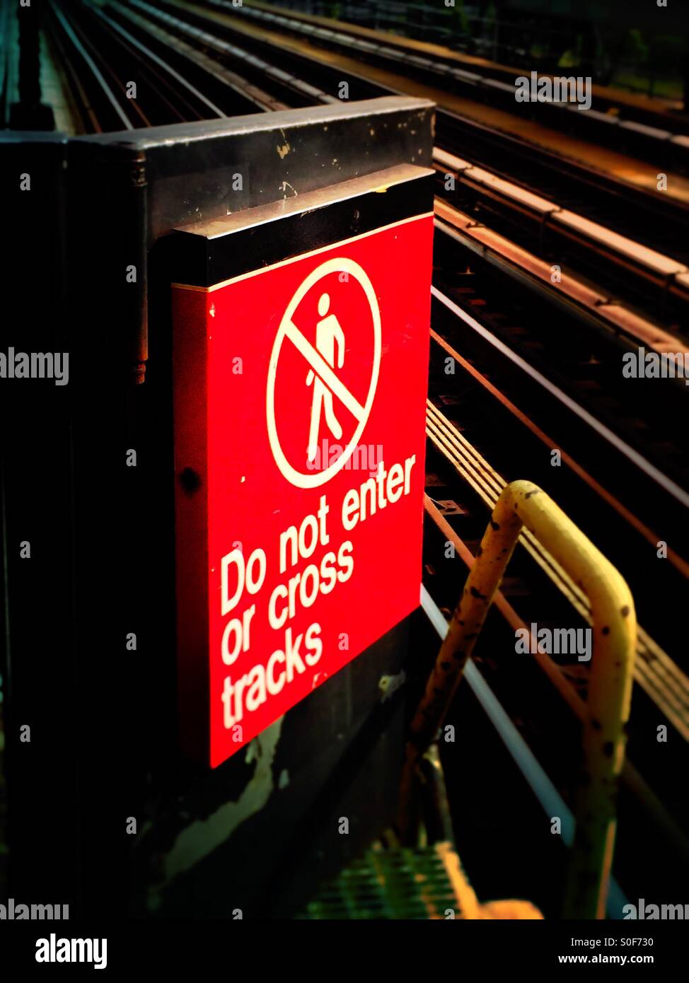 Warning sign railroad tracks NYC - Smartphone Captured Stock Image