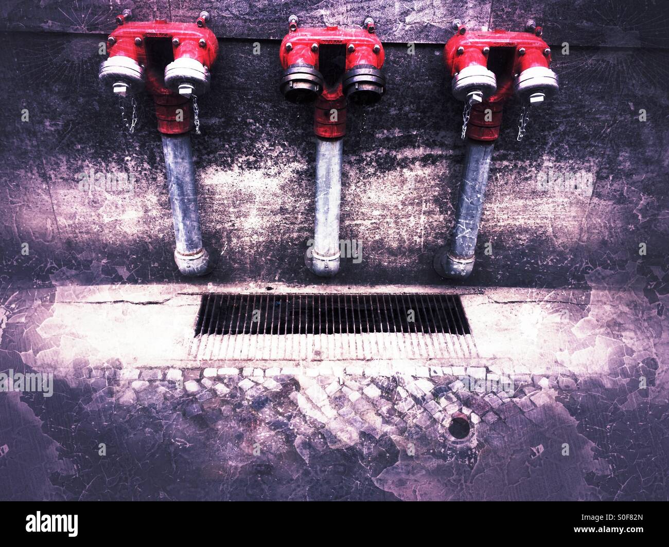 Three fire hoses on the road Stock Photo Alamy