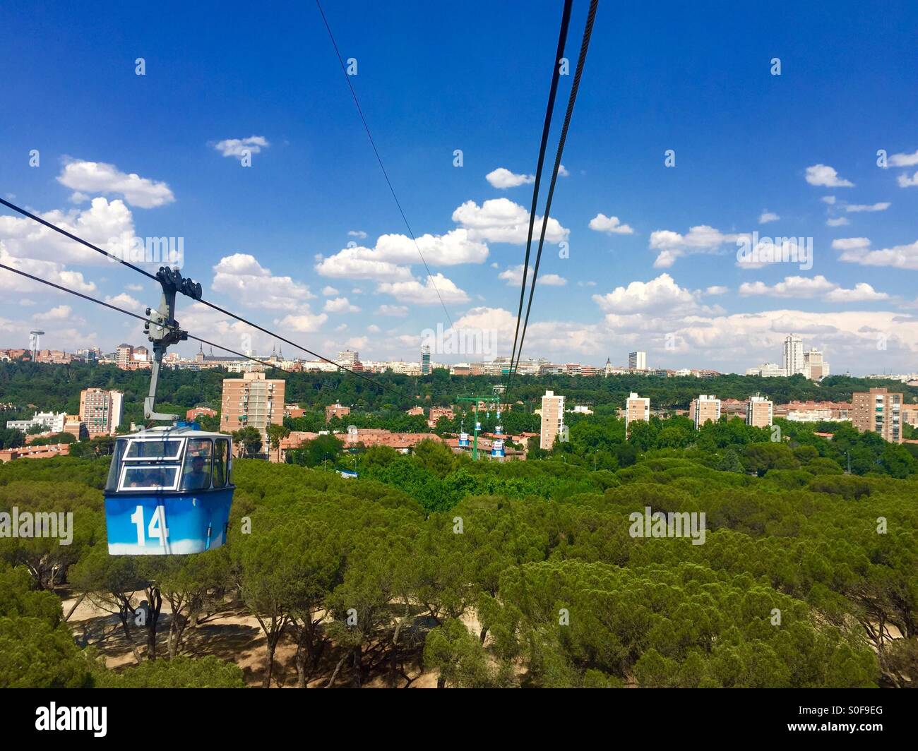 Cable car above the Casa de Campo in Madrid, Spain Stock Photo