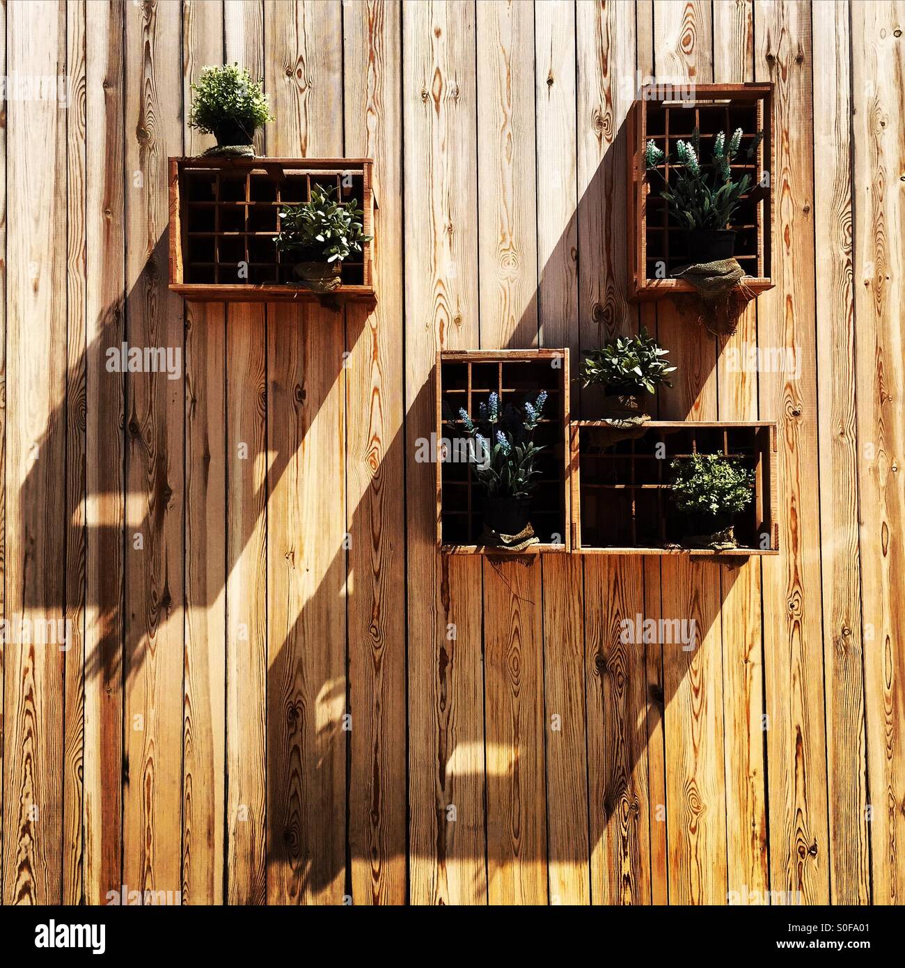 Crates on a wall Stock Photo Alamy