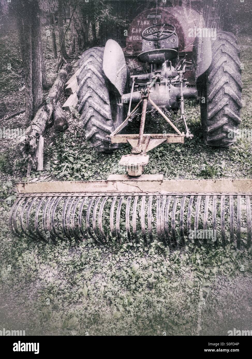 Gravel road rake and tractor Stock Photo Alamy