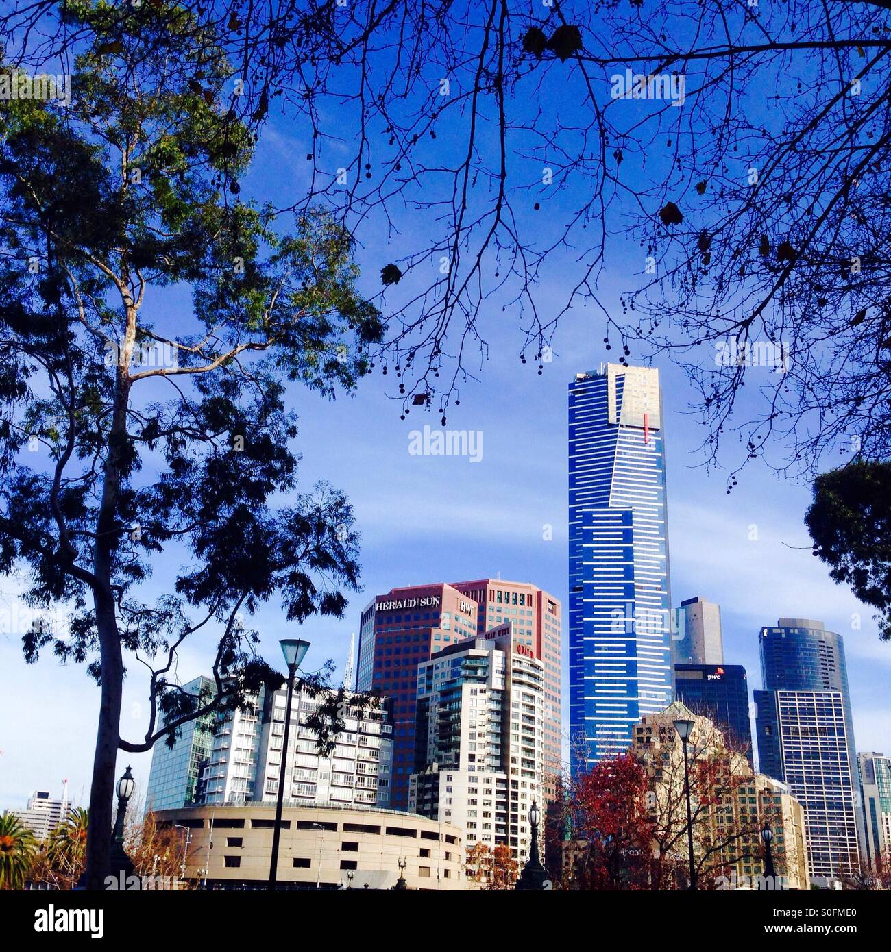 Melbourne's Southbank skyline with Hamer Hall and Eureka Tower - Smartphone Captured Stock Image