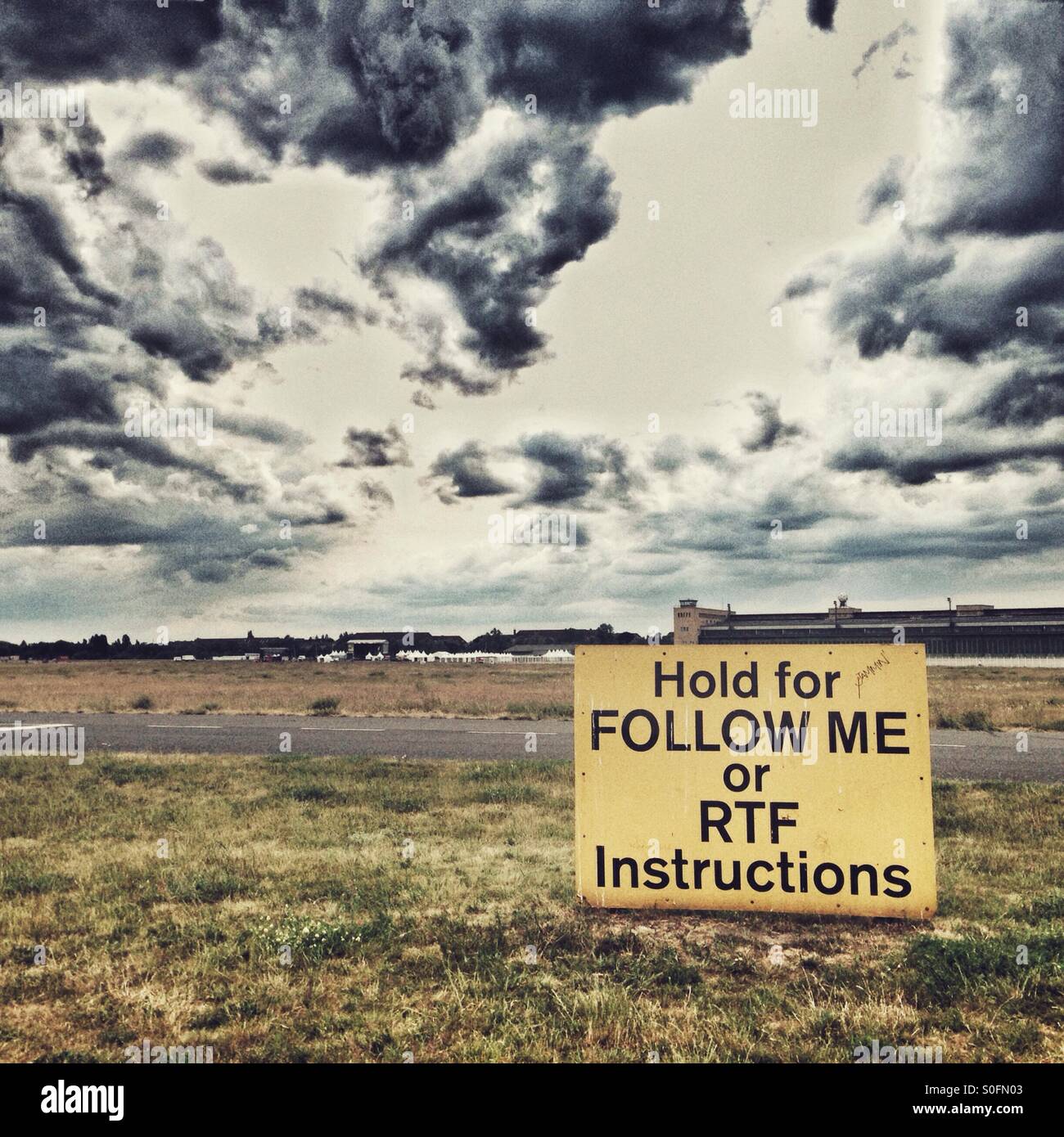 Sign on the Former Airport Tempelhof - Smartphone Captured Stock Image