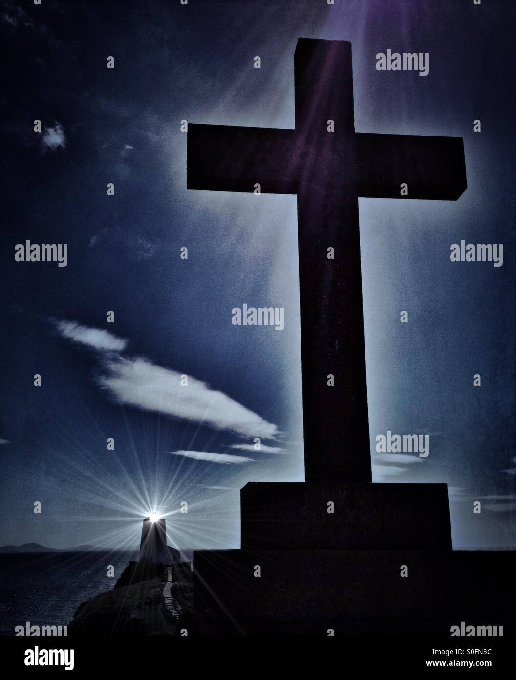 Llanddwyn Island off Newborough beach in Anglesey ( conceptual image imagining lighthouse in action) - Smartphone Captured Stock Image