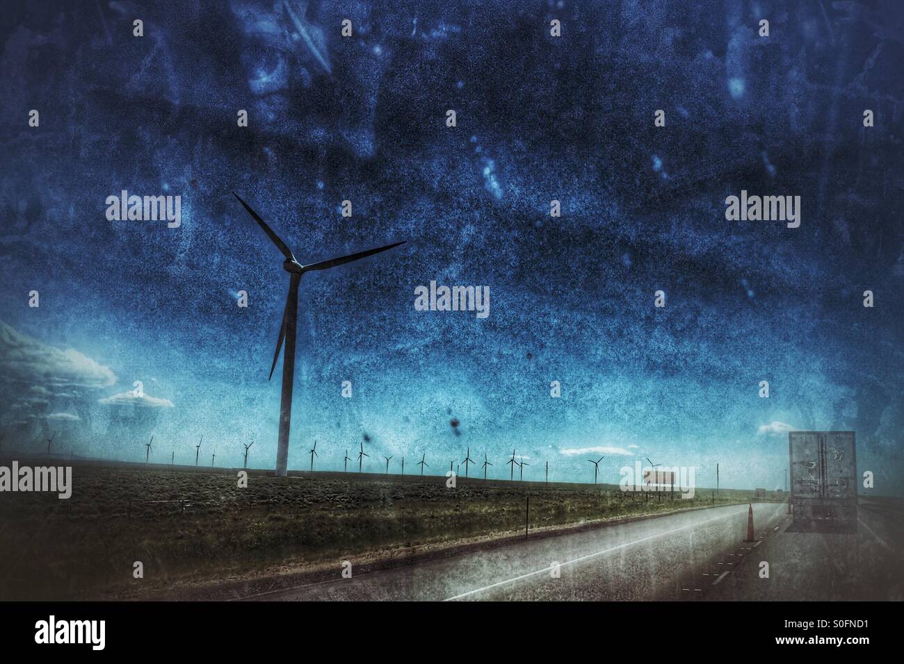 Wind Turbines along highway 80 in Wyoming Stock Photo