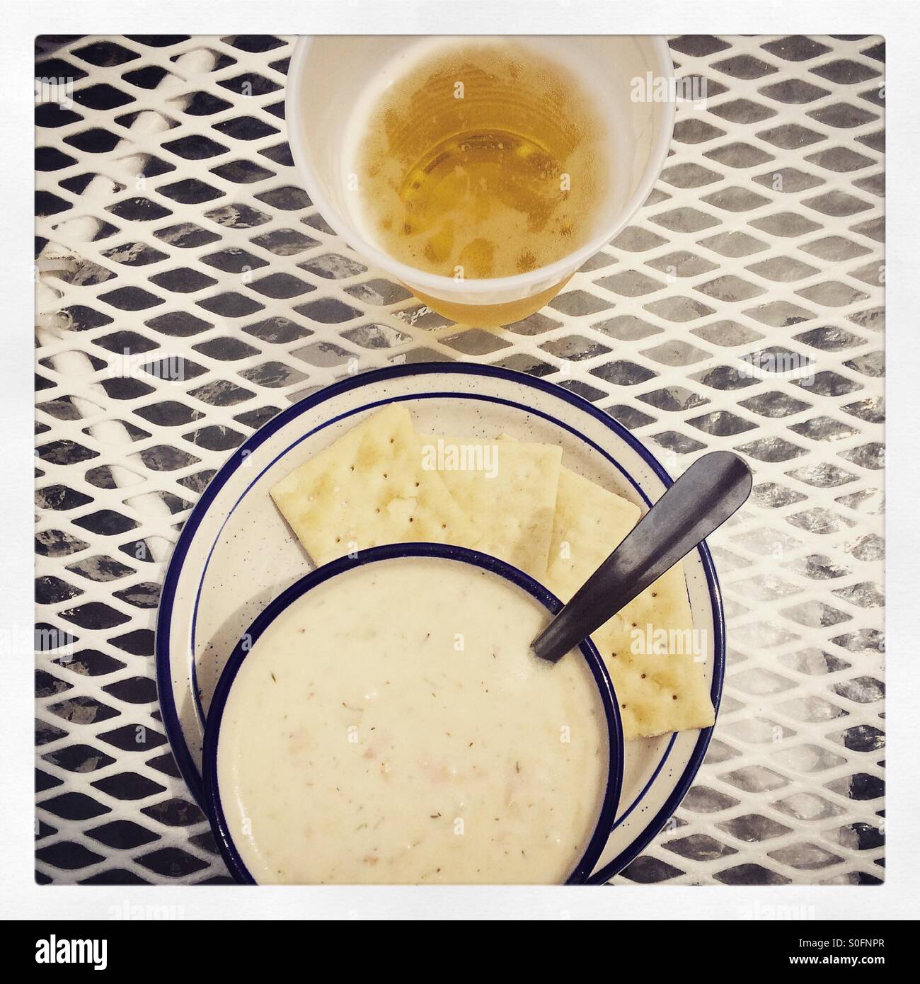 Clam chowder and a beer at The Black Pearl in Newport, Rhode Island