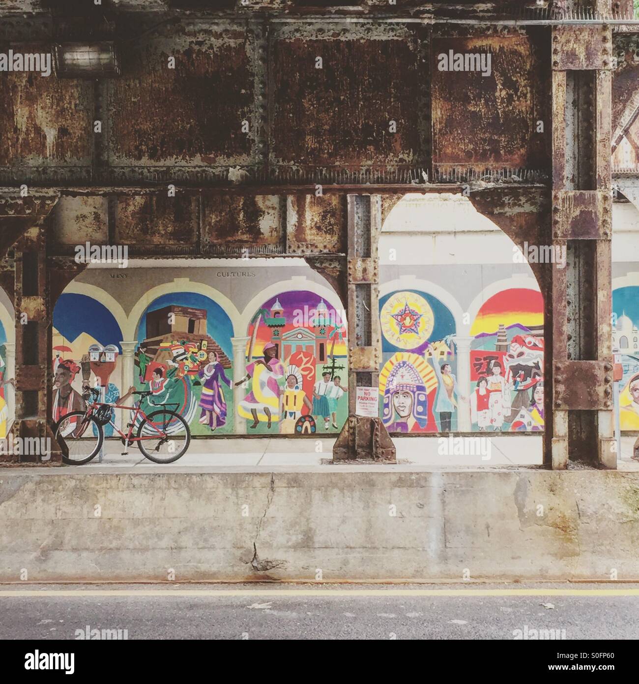 Art underneath the train tracks in Evanston, Illinois Stock Photo Alamy