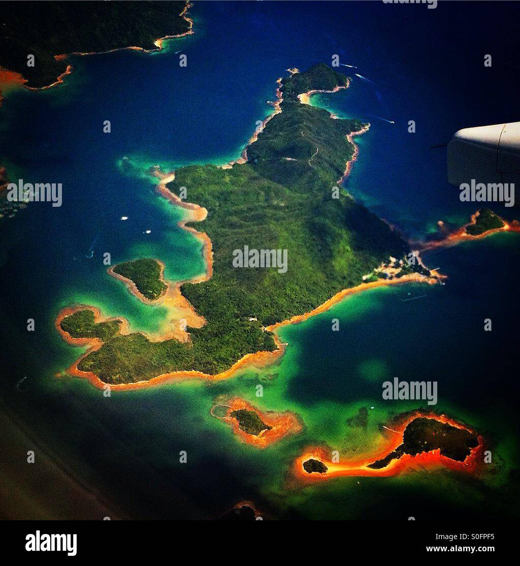 Small island view from the plane - Smartphone Captured Stock Image