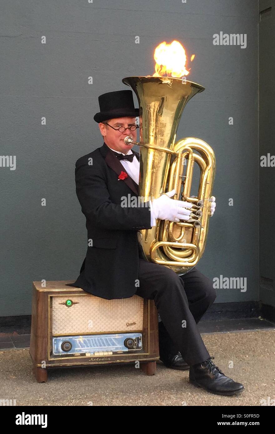 The man plays a tuba stock image. Image of background - 19553361