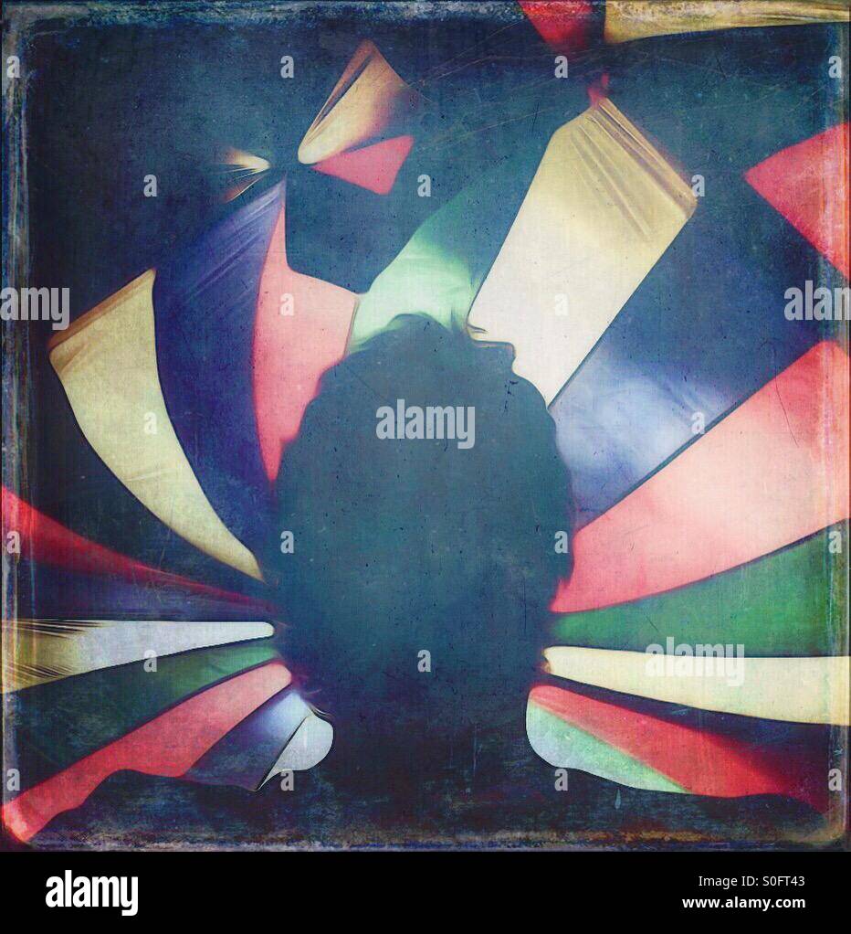 Head silhouetted by colourful canvas - Smartphone Captured Stock Image