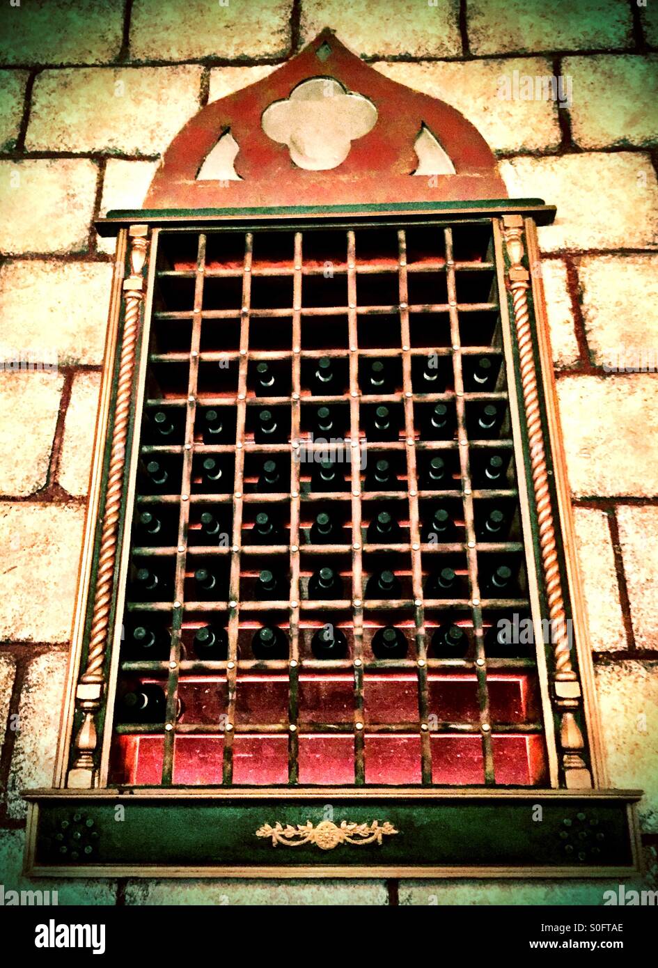 Classic Italian wine rack built into cellar wall. - Smartphone Captured Stock Image