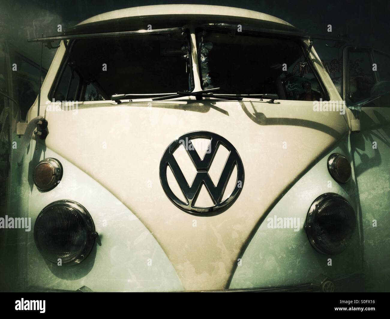 A split-screen VW camper van. Stock Photo