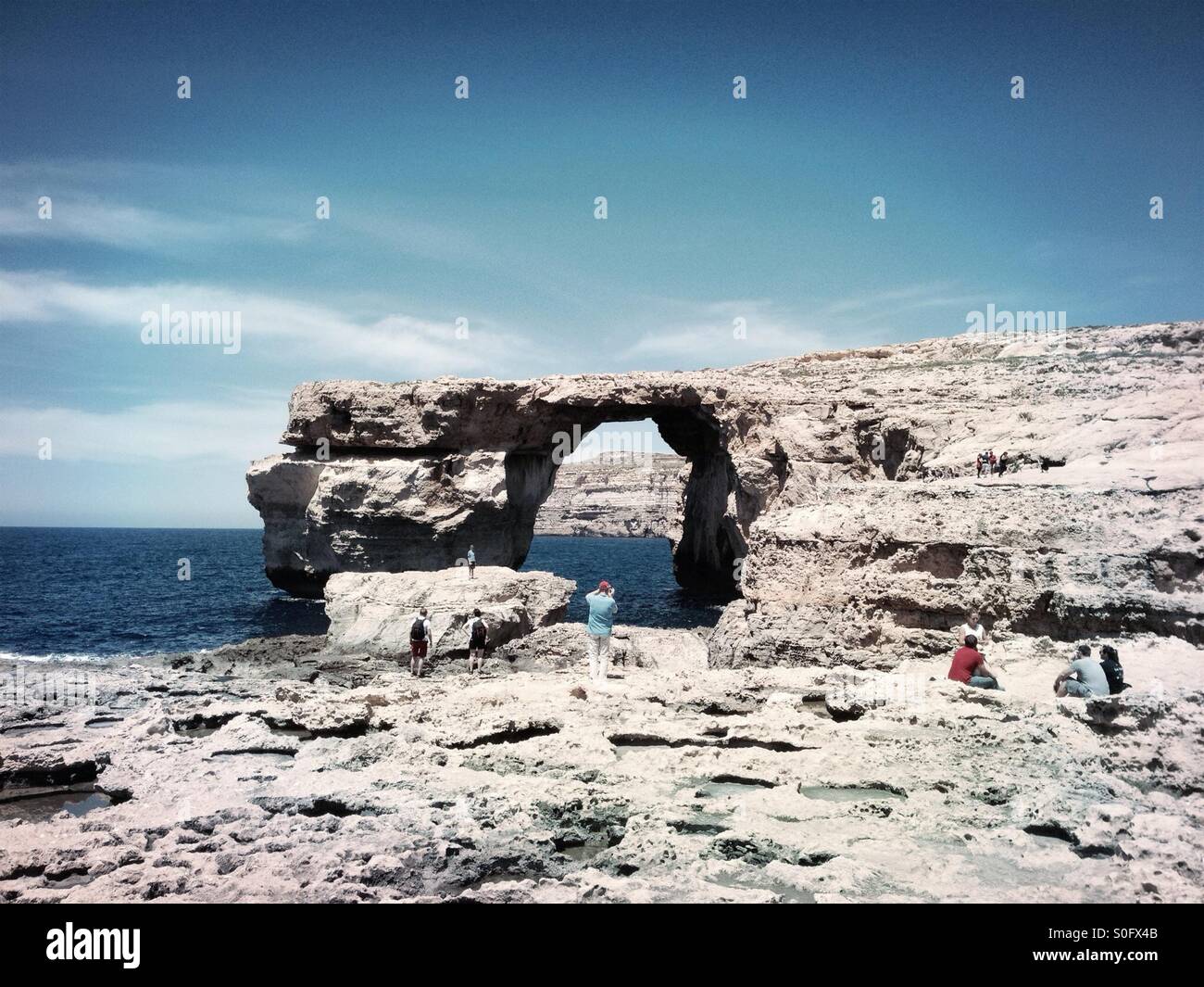 Azure window, Gozo, Malta. Before 2017 collapse. - Smartphone Captured Stock Image