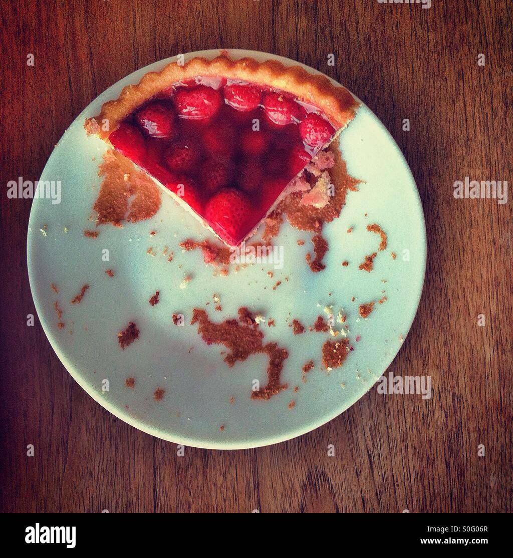 What's left of a strawberry flan. - Smartphone Captured Stock Image