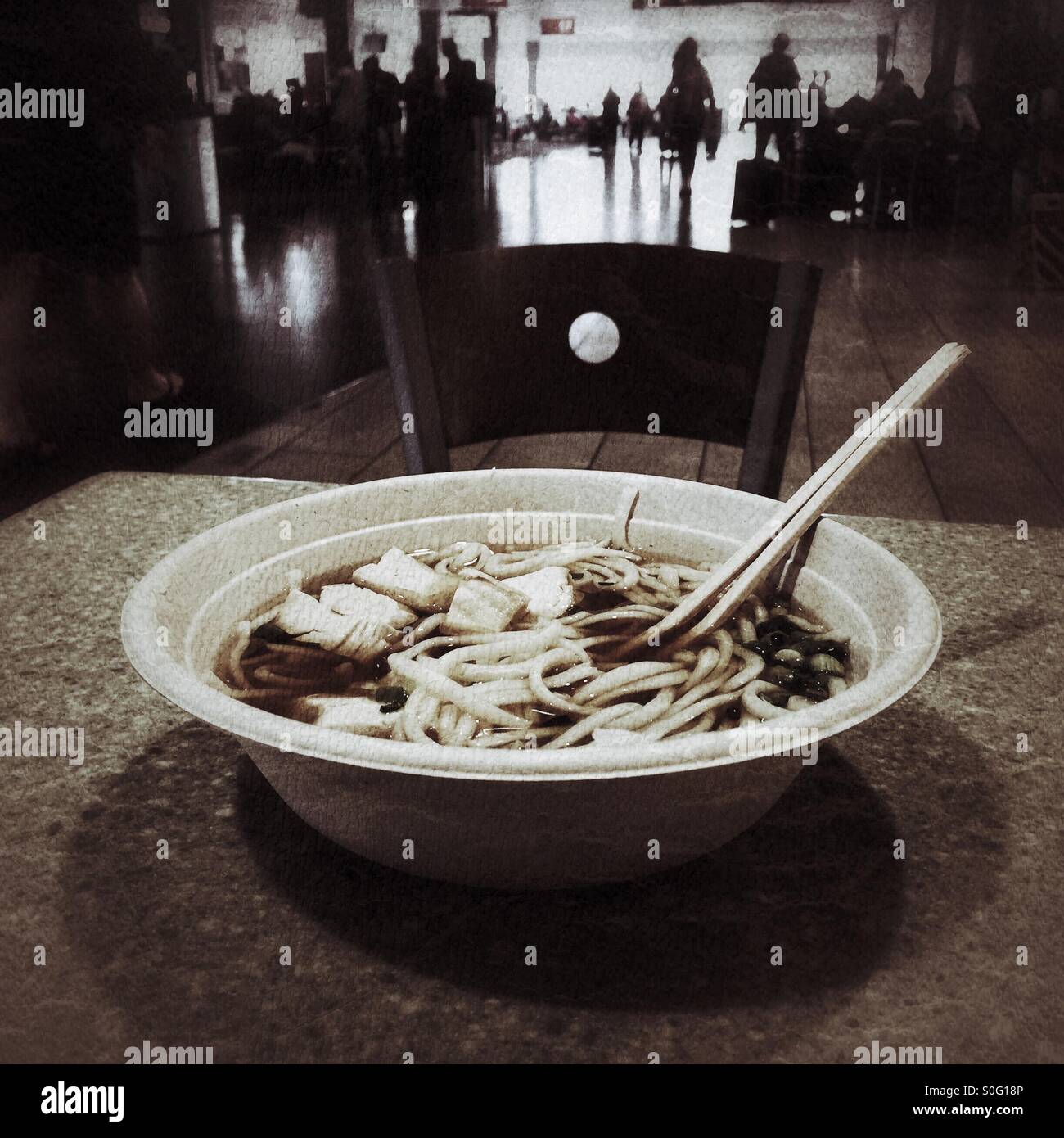Bowl of udon noodles with tofu at the airport Stock Photo Alamy