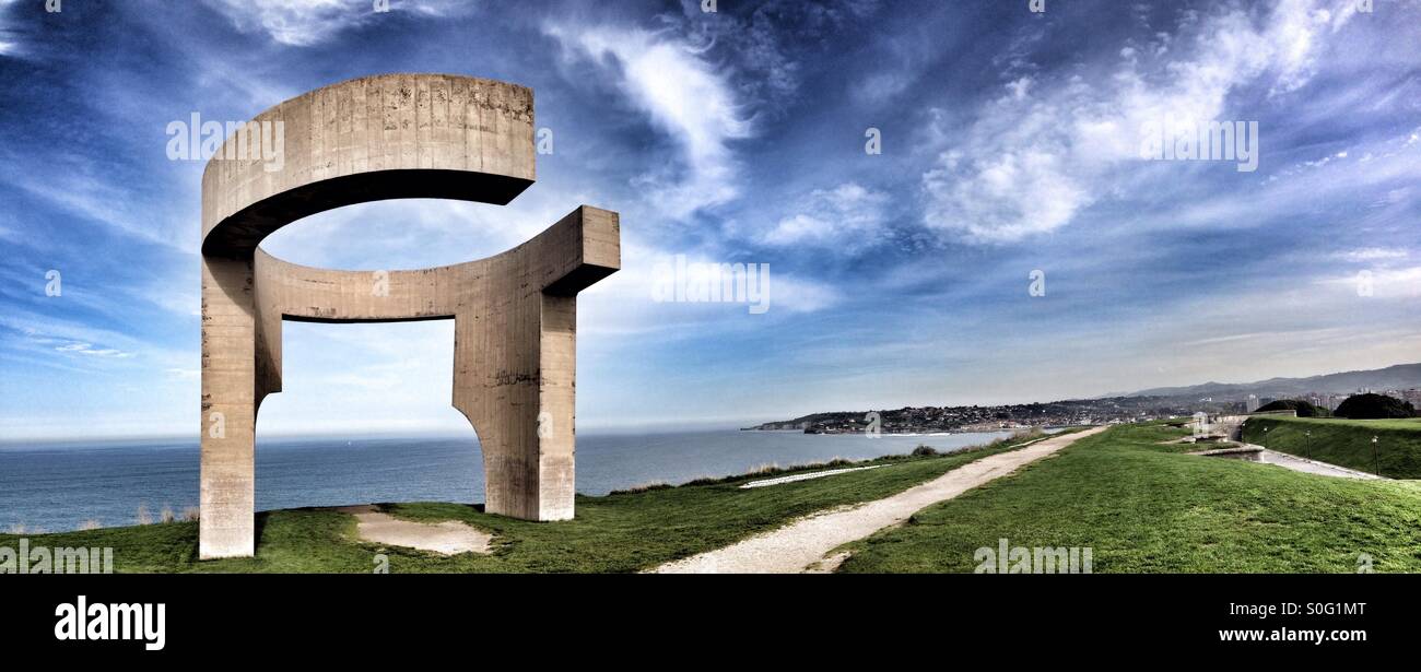 Panoramic view of the Eulogy of the Horizon in Gijon, Asturias - Spain - Smartphone Captured Stock Image