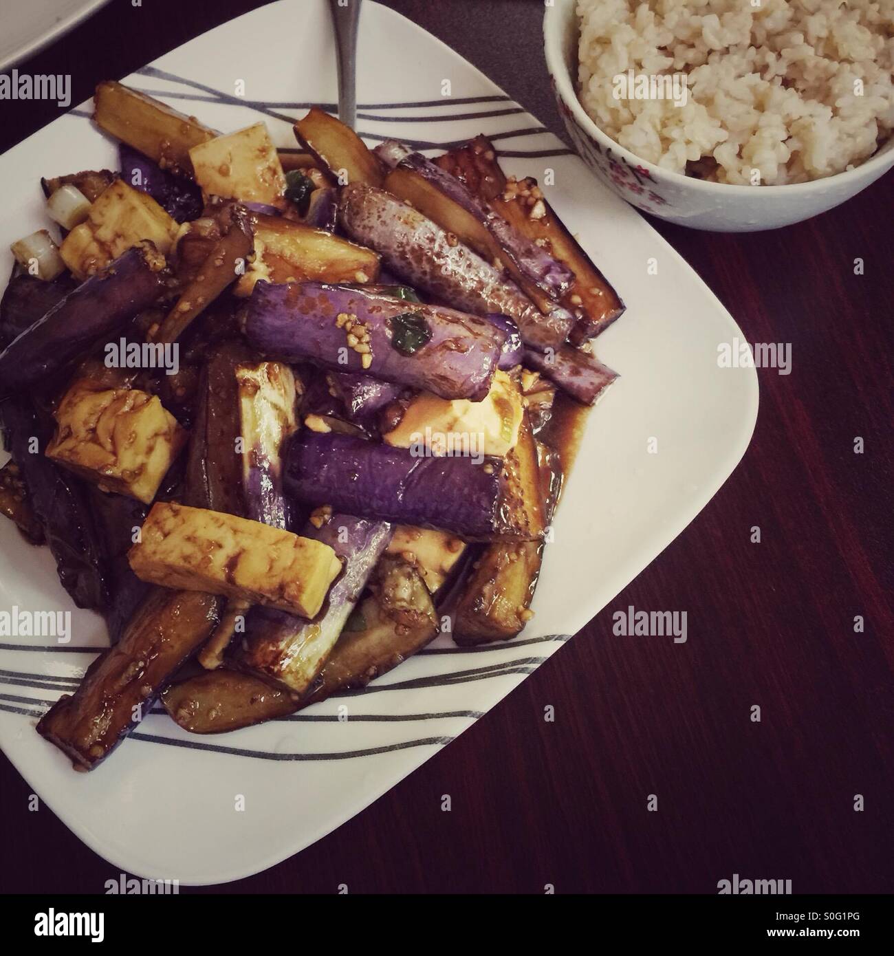 Korean style vegan dish of roasted eggplant and tofu Stock Photo Alamy