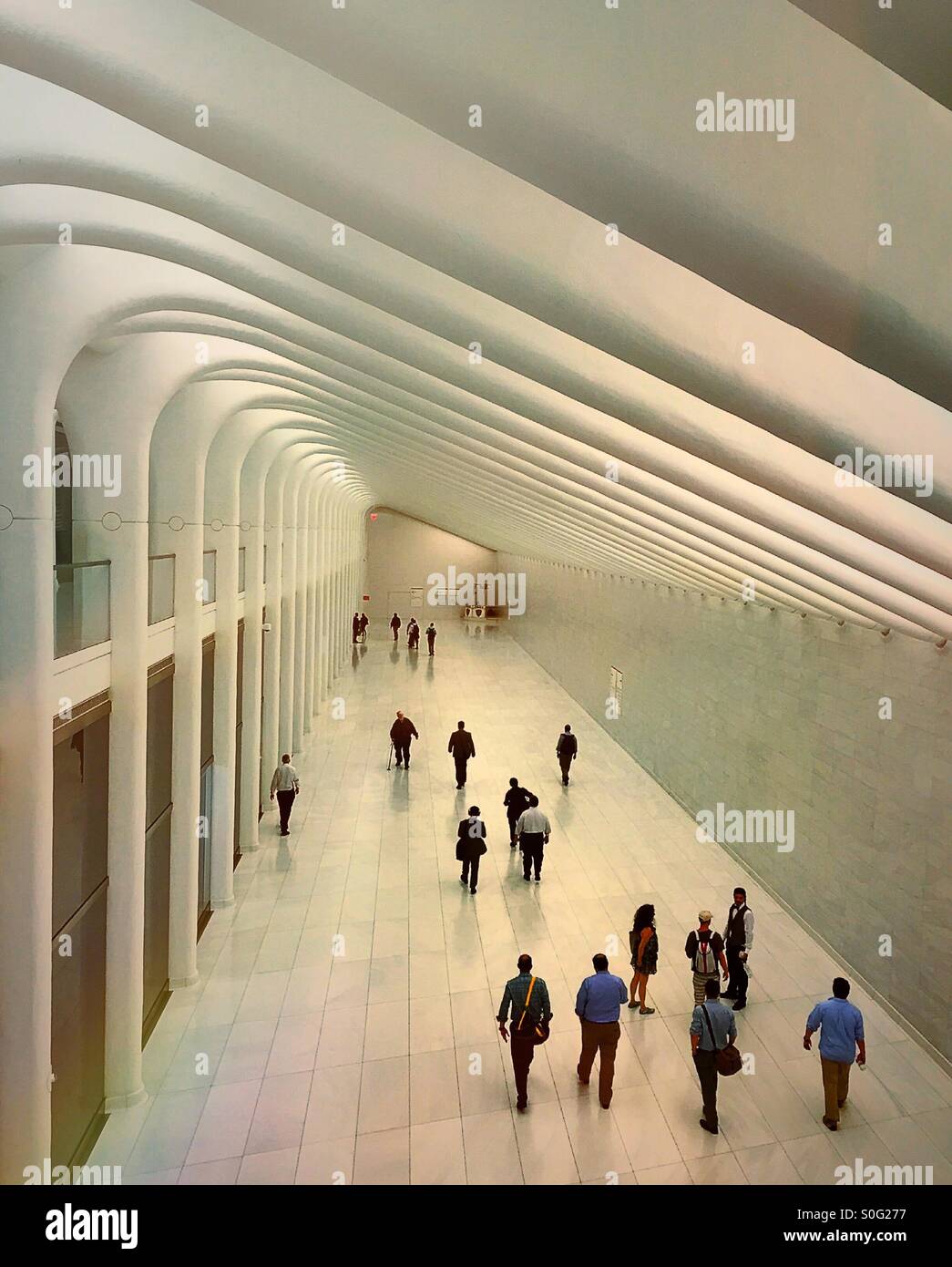 Commuting in passageway under one World Trade Center in New York City - Smartphone Captured Stock Image