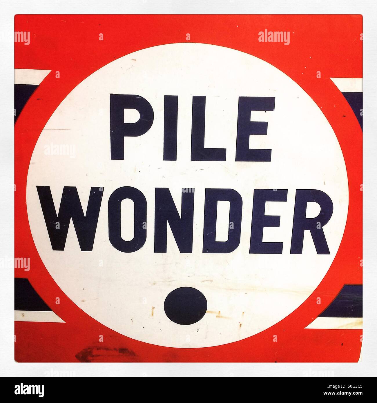 A Pile Wonder advertising sign - Smartphone Captured Stock Image