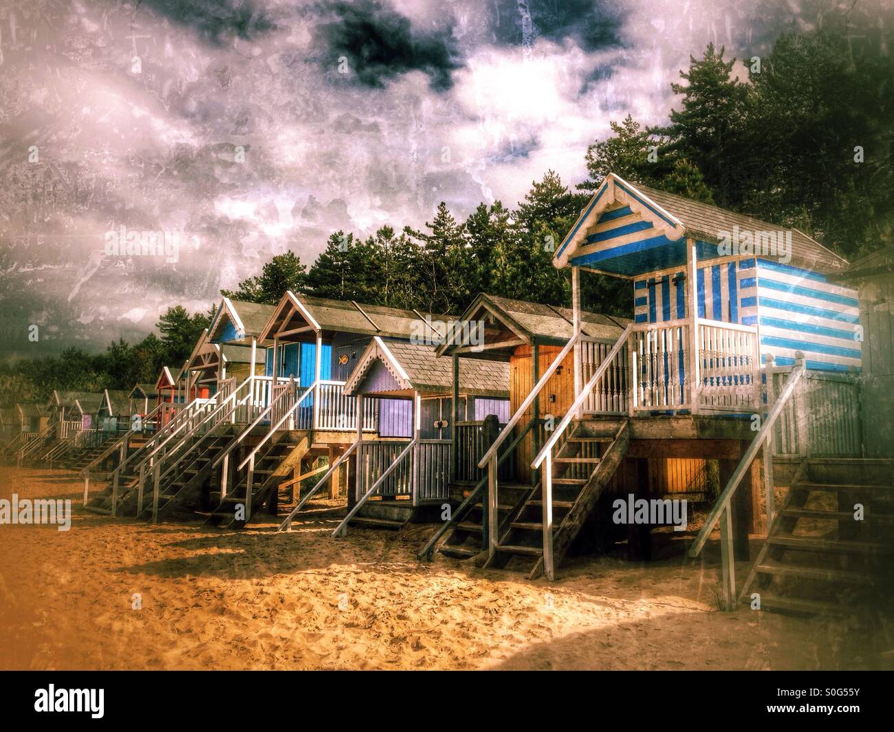 Beach huts at Wells-next-the-Sea, Norfolk, England. Stock Photo