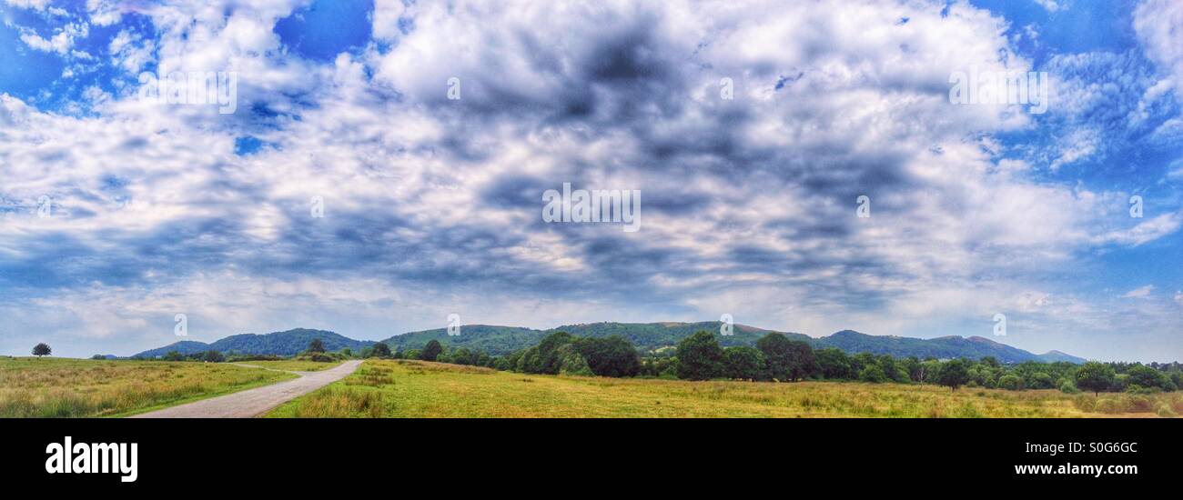 Panorama of the Malvern hills seen from Castlemorton Common. - Smartphone Captured Stock Image