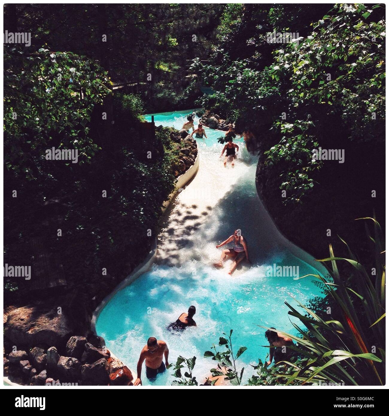 The rapids at the sub tropical paradise. Centerparc, Longleat, Wiltshire, England, United Kingdom. - Smartphone Captured Stock Image