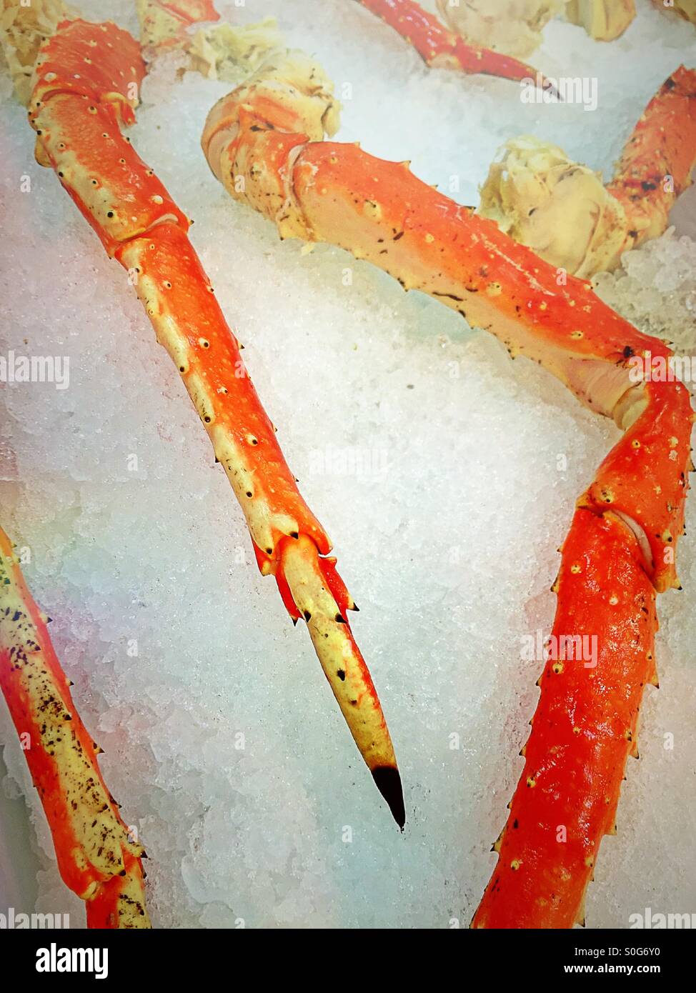 King crab legs on ice at supermarket - Smartphone Captured Stock Image