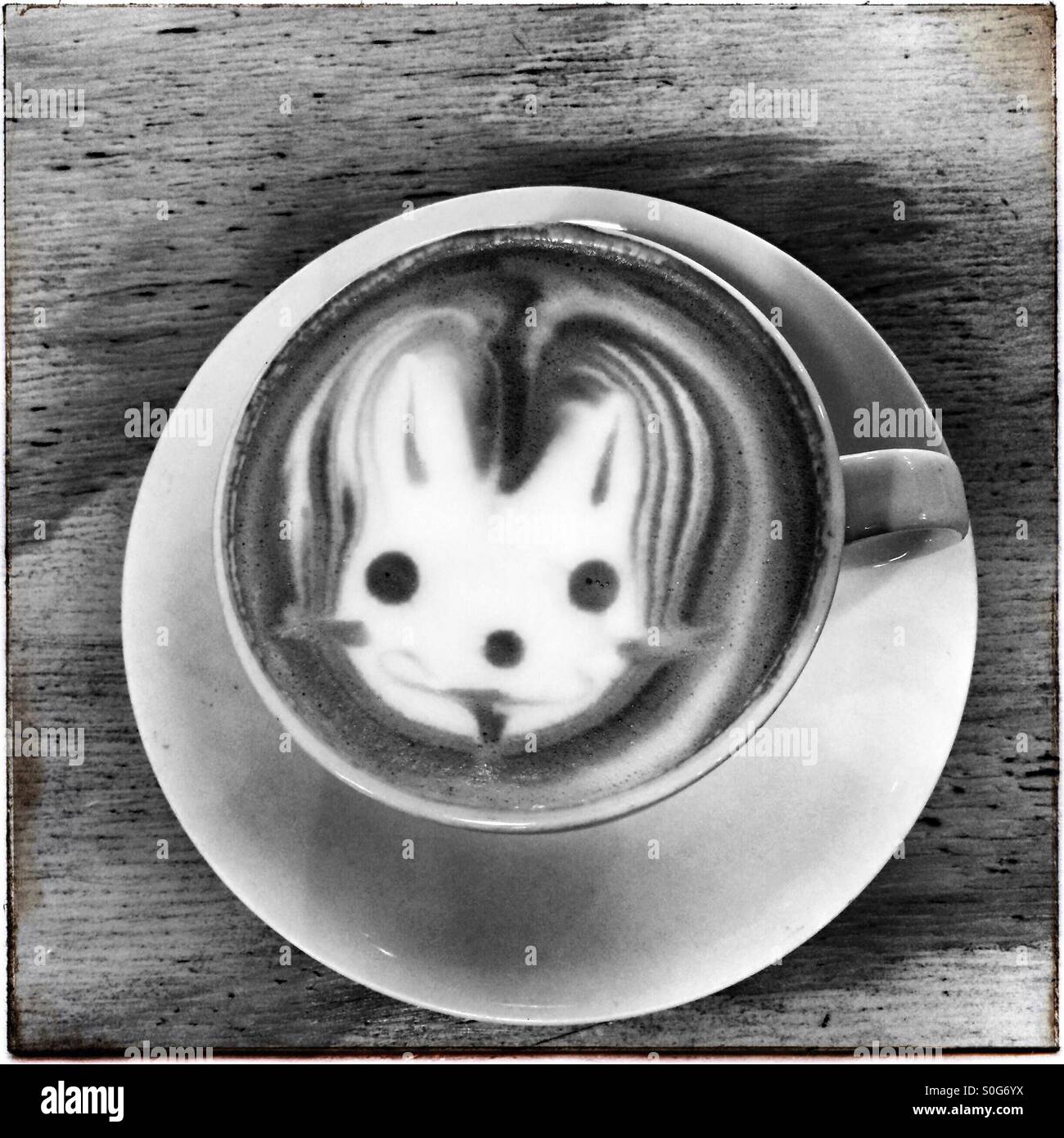 Cappuccino with bunny face. - Smartphone Captured Stock Image
