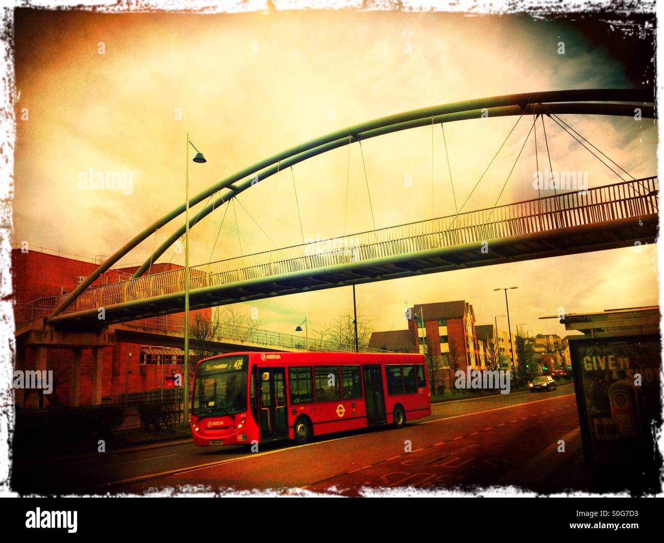Dartford footbridge and bus, South East England, United Kingdom, Europe
