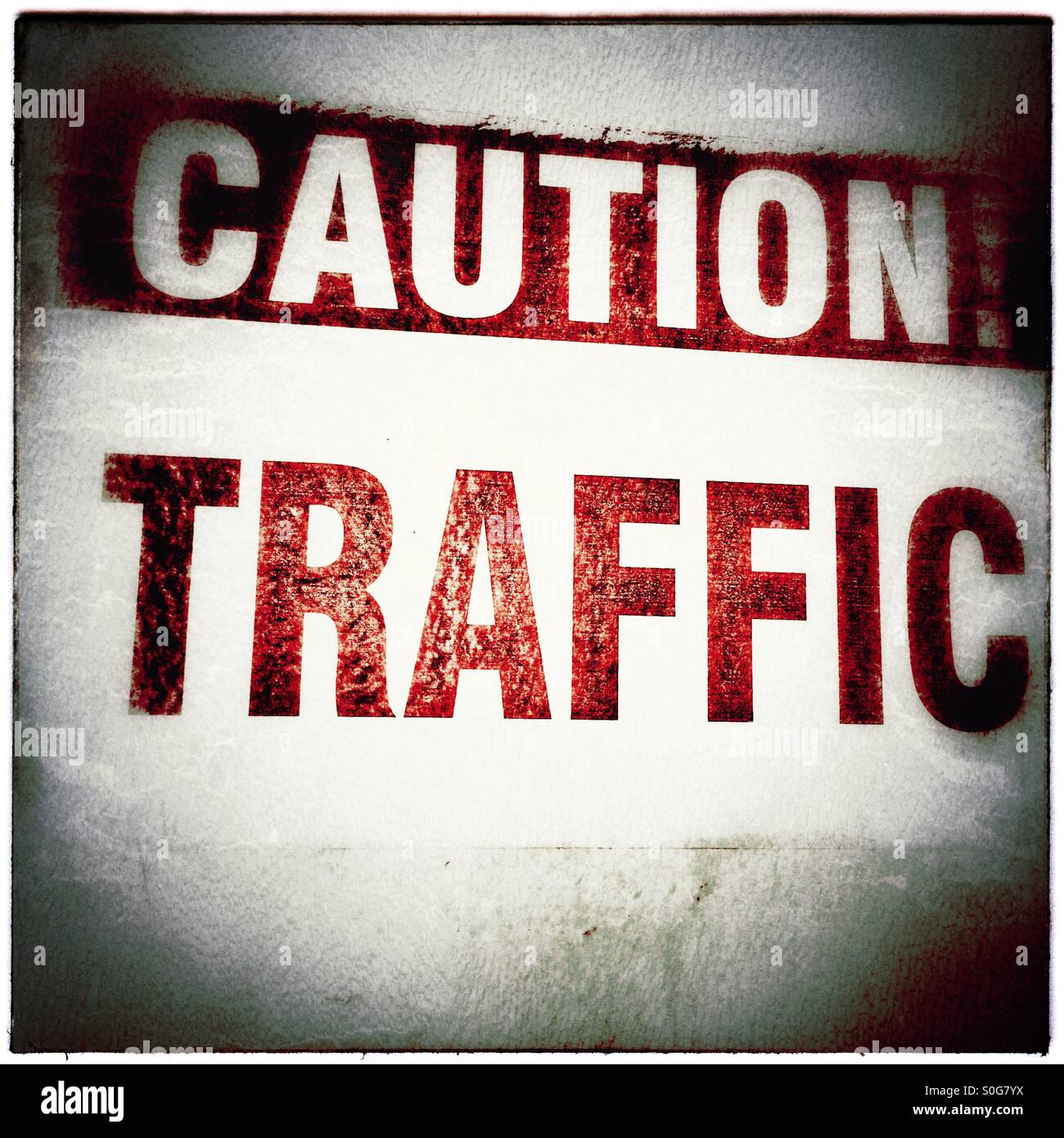 Caution traffic public safety sign. - Smartphone Captured Stock Image