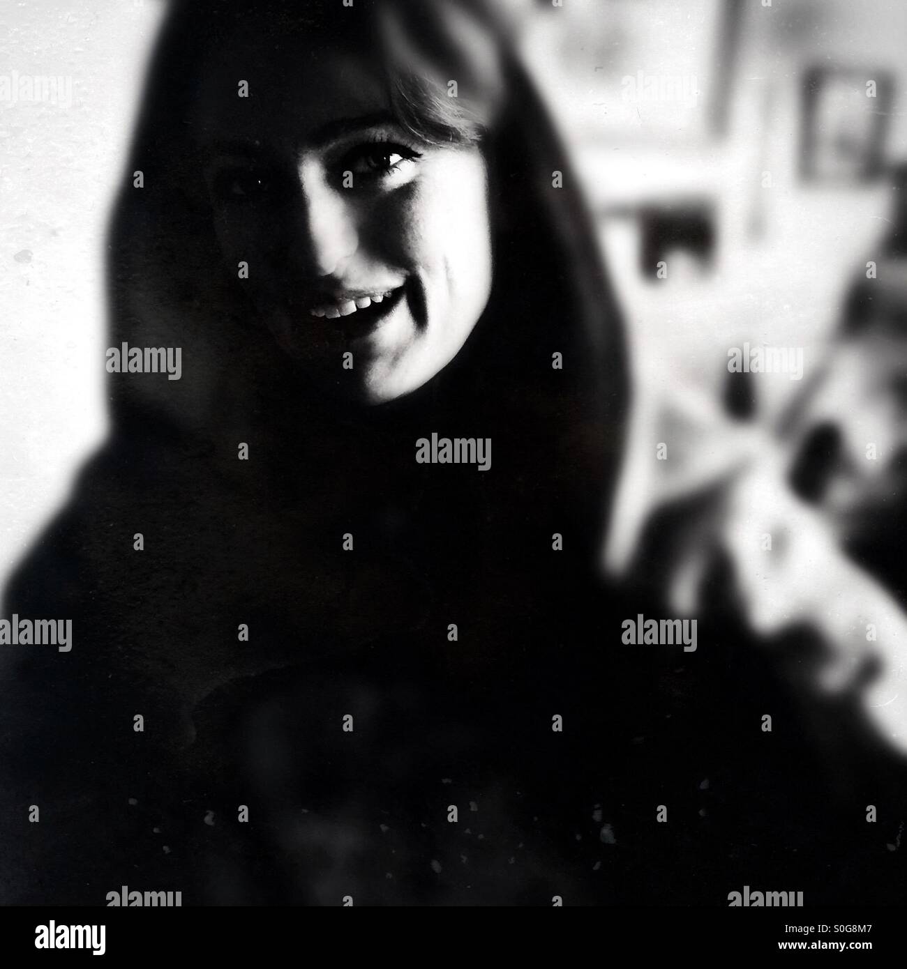 A black and white portrait of a beautiful young women Stock Photo - Alamy