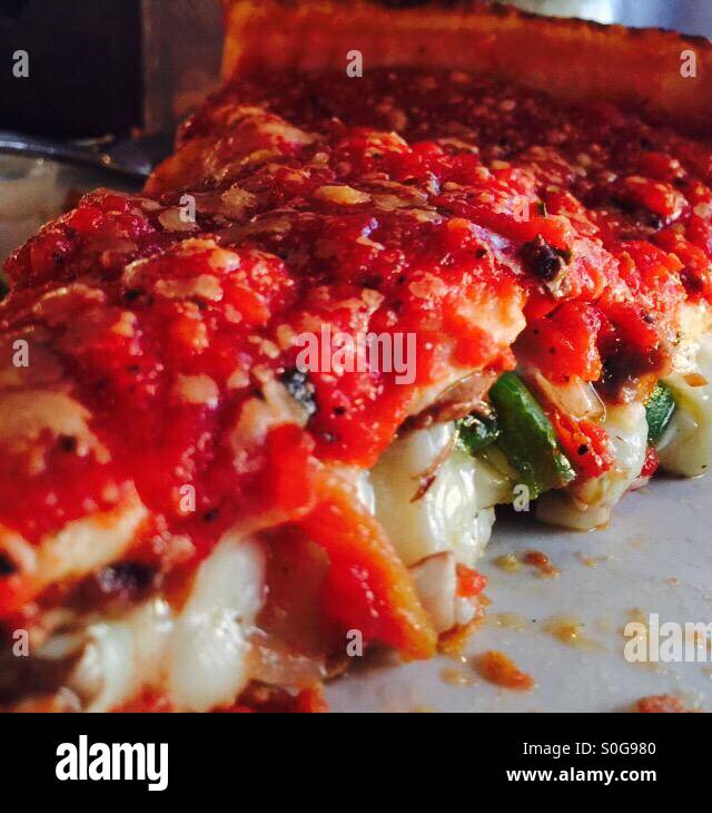 Chicago Deep Dish pizza! One of the best pizza places in Chicago Stock Photo