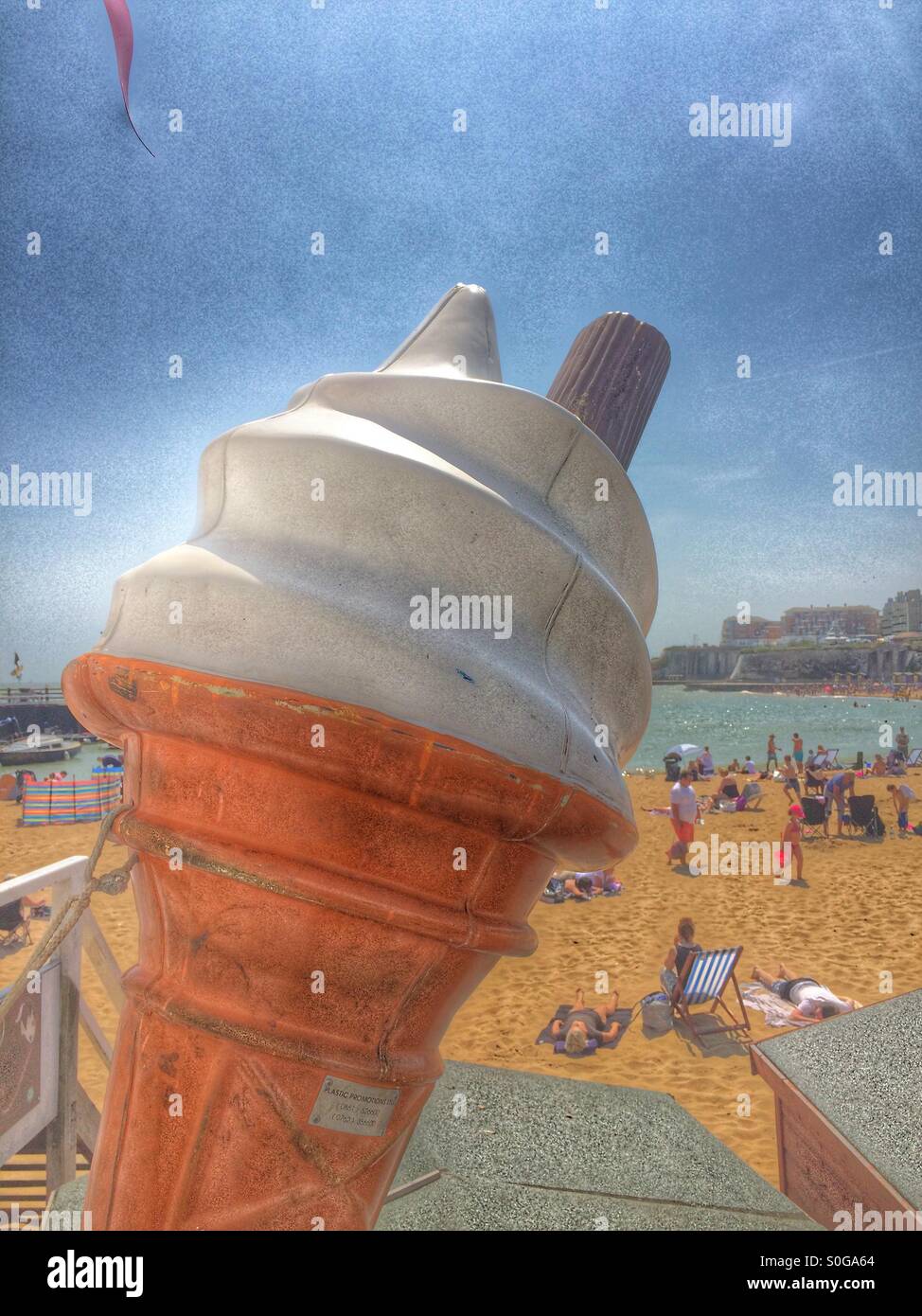 Large ice cream and beach at Broadstairs in Kent - Smartphone Captured Stock Image Large ice cream and beach at Broadstairs in Kent - Smartphone Captured Stock Image