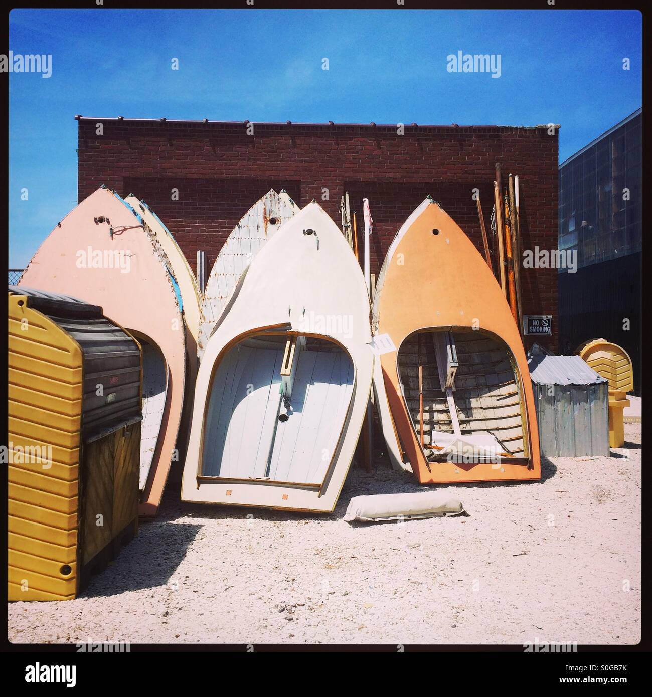 Boats outside the International Yacht Restoration School in Newport, Rhode Island. - Smartphone Captured Stock Image