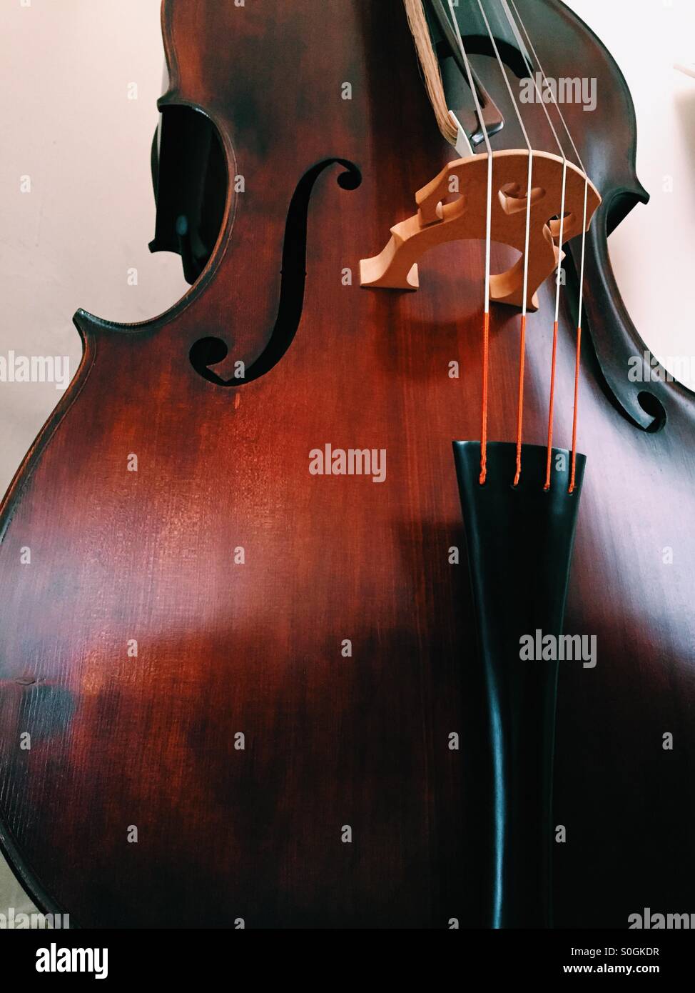 Double bass instrument standing tall Stock Photo