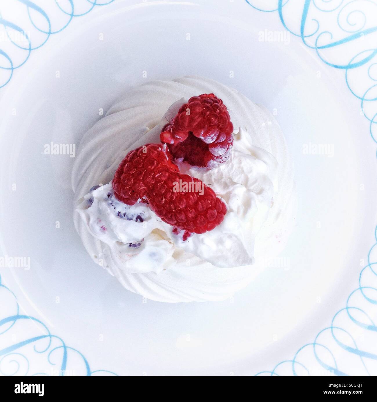 Meringue with cream and raspberries - Smartphone Captured Stock Image