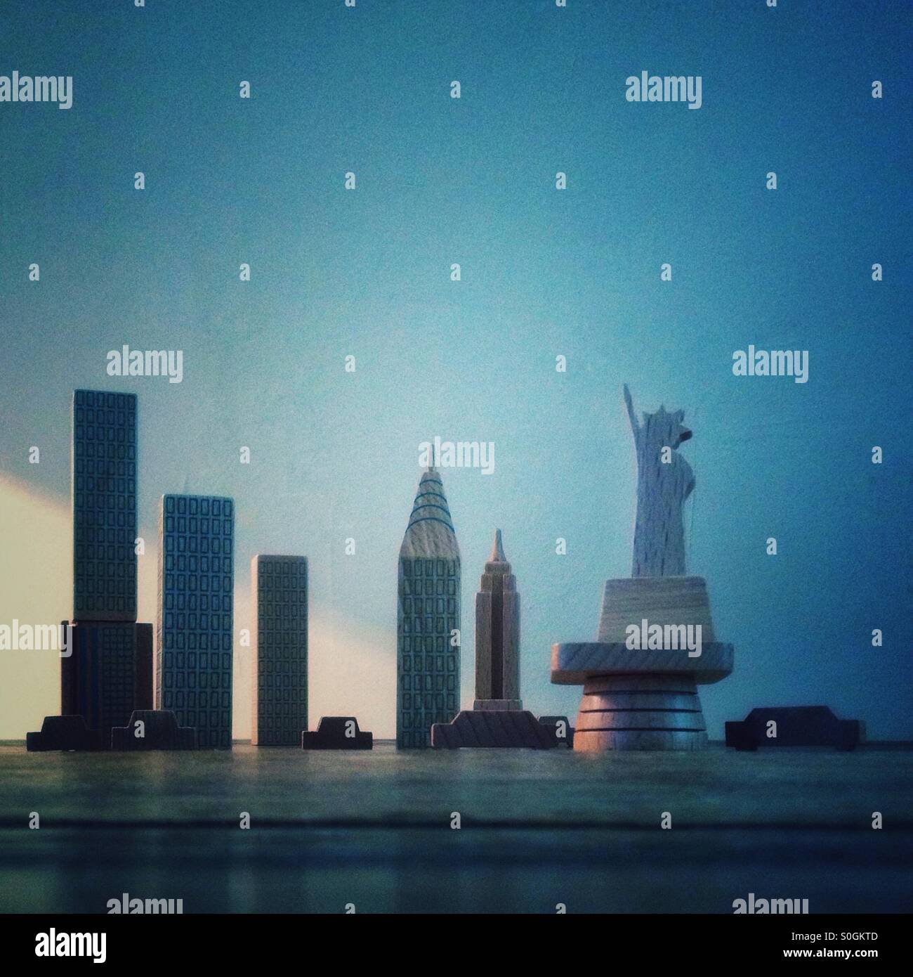 Wooden toy city skyline Stock Photo Alamy