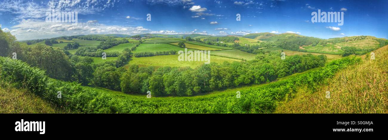 Panorama of the hills near Newtown, Wales Stock Photo