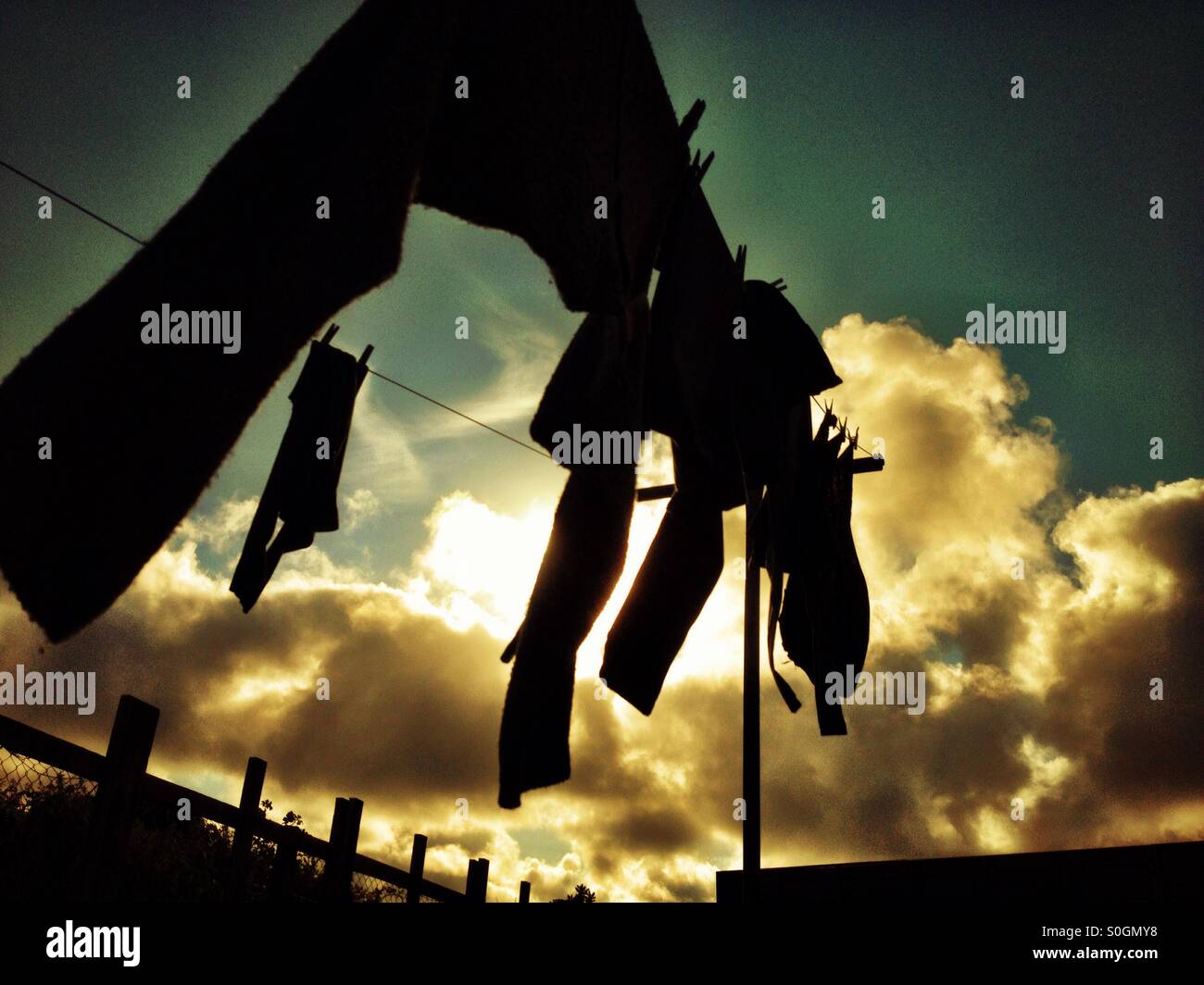 Silhouetted Laundry - Smartphone Captured Stock Image