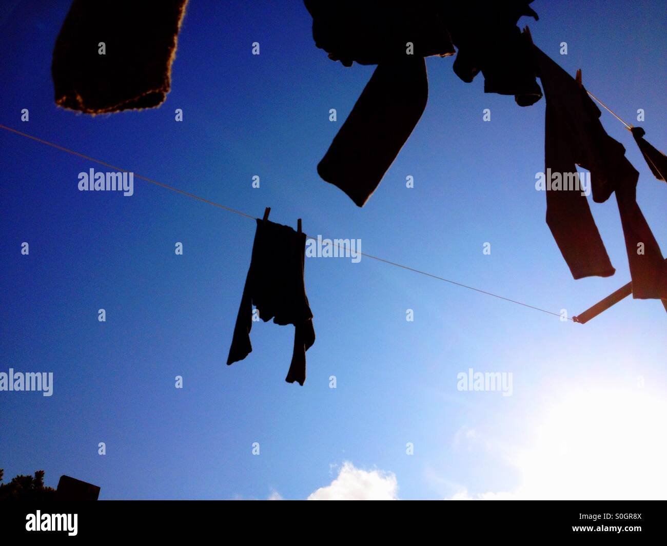 Washing line clothes drying - Smartphone Captured Stock Image