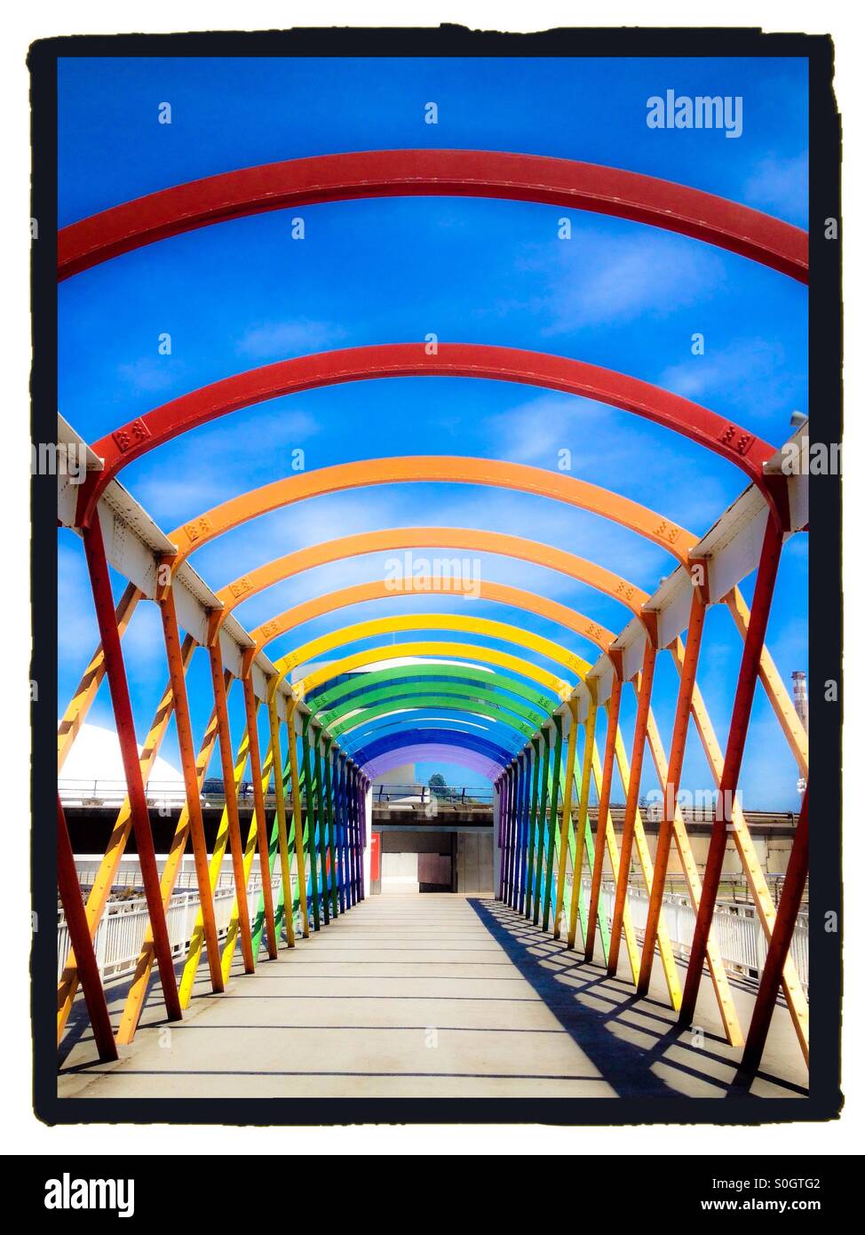 Colorful Bridge to Niemeyer Center in Aviles, Spain Stock Photo