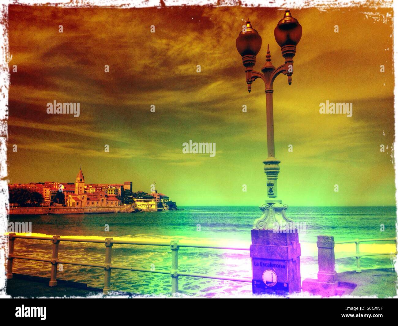 Landscape of the beach in Gijon, Asturias, Spain - Smartphone Captured Stock Image