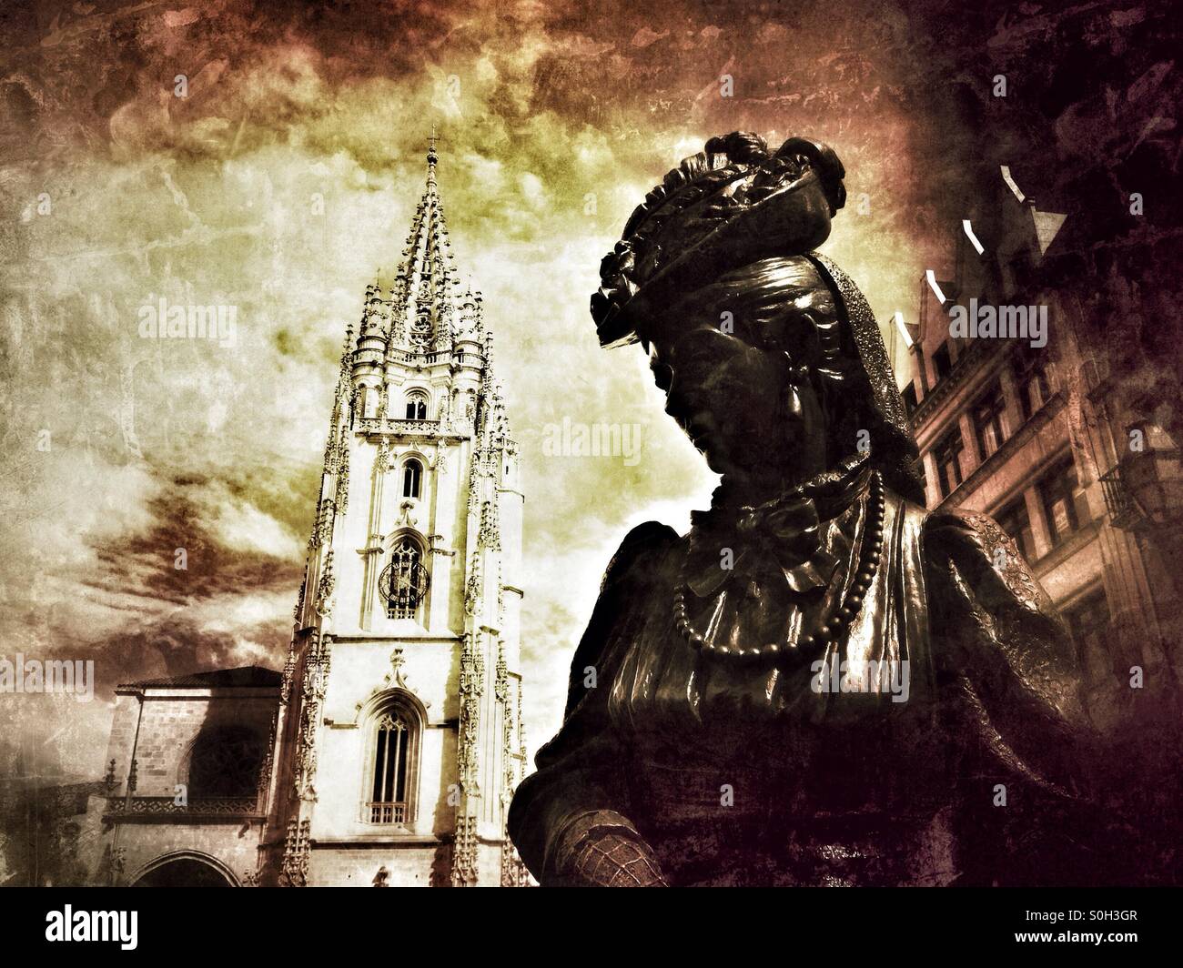 Oviedo Cathedral and sculpture named La Regenta, Asturias - Spain