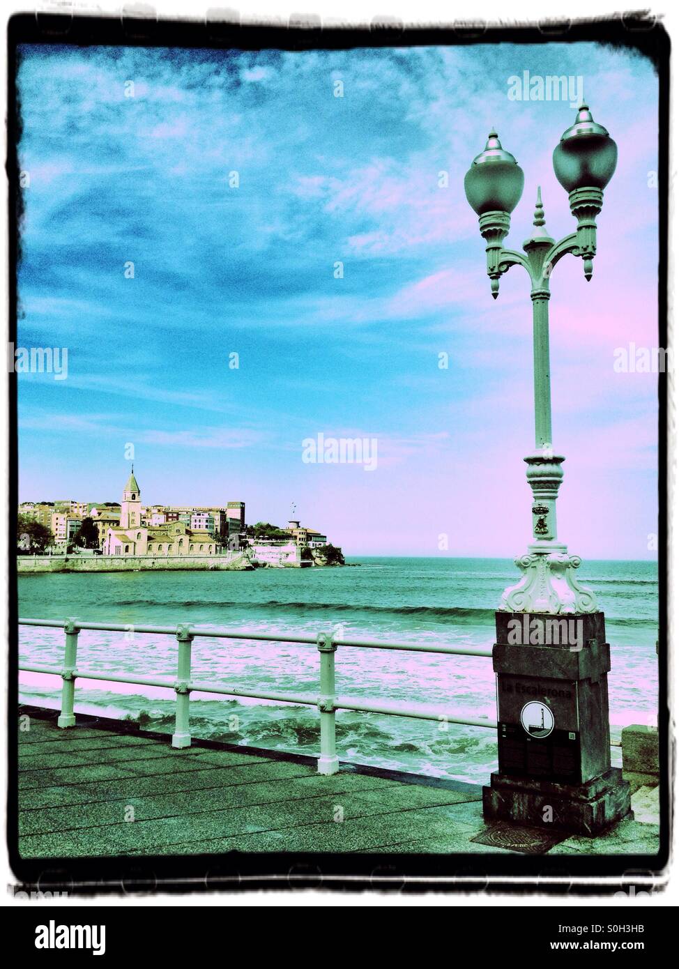 Landscape of the beach in Gijon, Asturias, Spain - Smartphone Captured Stock Image