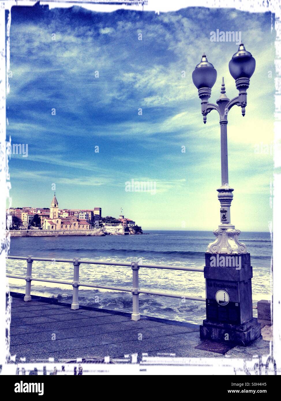 Landscape of the beach in Gijon, Asturias, Spain - Smartphone Captured Stock Image