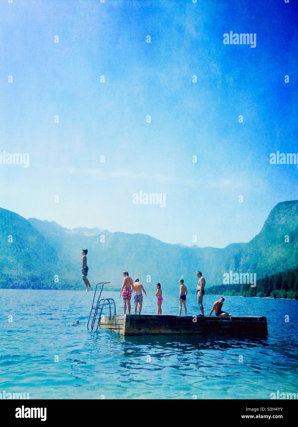 Cooling off in Lake Bohinj in Slovenia EU - Smartphone Captured Stock Image