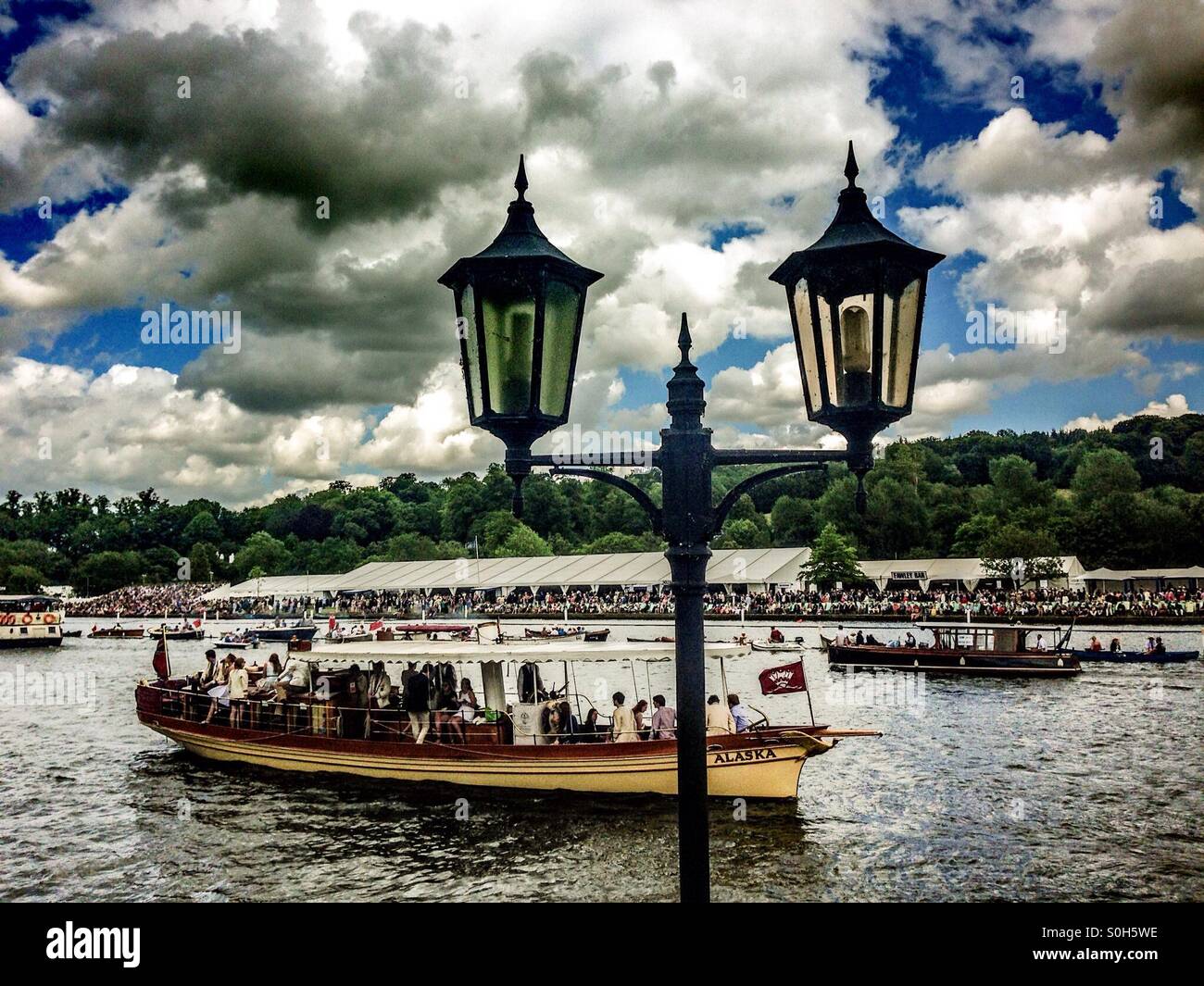 Boats on the river Thames at Henley Royal Regatta. Stock Photo