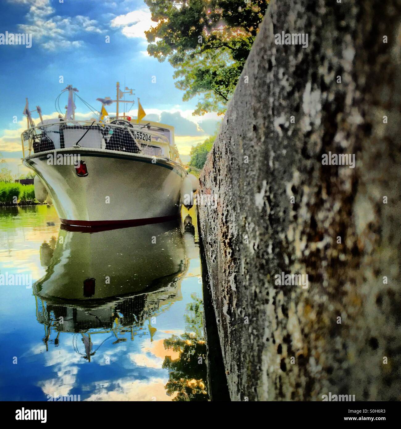 Boat on the moored on the bank - Smartphone Captured Stock Image
